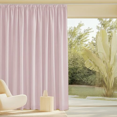 PONY DANCE Raumteiler Vorhang Halbtransparent Leinen Gardinen Kräuselband | Altrosa,1er Set,H245 x B300 cm,Extra breite Gardinen Leinenoptik für Schienensystem,Wohnzimmer Leinenvorhang Boho