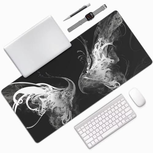 Alfombrilla Ratón XXL Gaming 600x300x3mm, Grande Alfombrilla Ratón Blanco Patrón Mouse Pad Gaming, Tapete Rato Mariposa Impermeable y Antideslizante Base de Goma para Decoracion Escritorio 0E-102