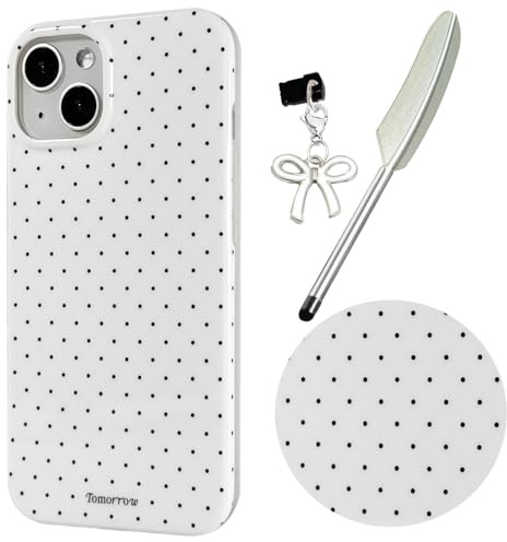 Knoowcase for iPhone 13 Case Cute Polka Dot iPhone 13 Phone Case Aesthetic Sleek Silicone Cover for Women Girls Soft TPU Shockproof Protective Shell Bumper, White