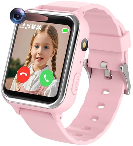 PTHTECHUS Smartwatch Niños, Reloj Inteligente niño con 13 Juego, podómetro, Cámara, Grabación de vídeo, Música, SOS, Linterna, Despertador, Reloj Teléfono para Niños y Niñas 4-12 Años (Rosa)