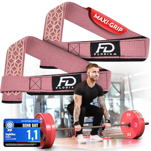 Flodiam Zughilfen mit MaxiGrip Silikonprint für Krafttraining Gym Lifting Straps für Männer und Frauen Griffhilfen Kreuzheben Rudern Klimmzüge uvm. Fitness Equipment Essentials - Jetzt Farbe wählen!