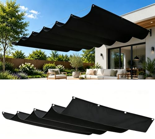 Copertura Retrattile per Gazebo Pergola 150 x 300 cm Protezione Solare Respirante Impermeabile Antivento Robusto Rettangolare Telo Parasole per Giardino Esterno Giardino, Nero