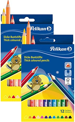 Pelikan 2 Etuis Buntstifte 12er dreieckig dick und weich