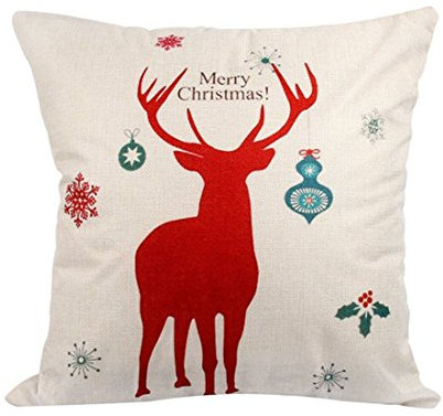 MAKFORT 2 Pcs Weihnachten Kissenbezug Vintage Sofa Bett Deko Kissen Cover Leinen 45x45 cm Elk