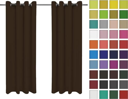 Rollmayer Vorhänge Schal mit Ösen Kollektion Vivid (Braun 28, 135x240 cm - BxH - 2 er Pack) Blickdicht Uni einfarbig Gardinen Schal für Schlafzimmer Schal