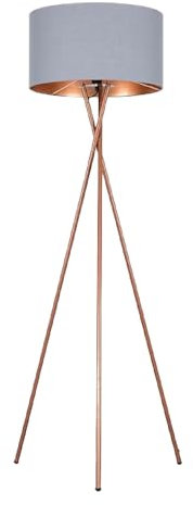 MiniSun | Modern Copper Metal Tripod Floor Lamp with a Grey and Copper Shade | Floor Lamps & Torchieres, Home Décor & Improvement Essential | Includes 6W LED E27 Light Bulb