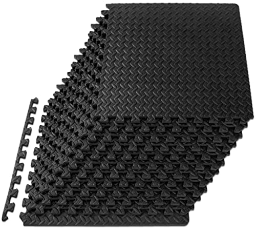 ProsourceFit Exercise Puzzle Mat , EVA Foam Interlocking Tiles Protective and Cushion Flooring for Gym Equipment, Exercise and Play Area, Black - 1/2 Inch - 48 Sq Ft - 12 Tiles