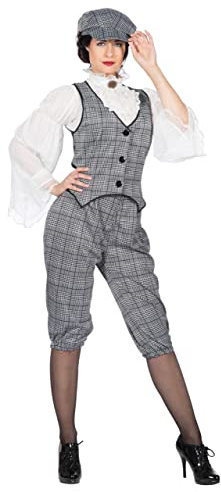 WILBERS & WILBERS 20er Jahre Peaky Blinders Damen Glencheck Anzug Knickerbocker Schwarz-Weiß Weste Schiebermütze, Größe:44