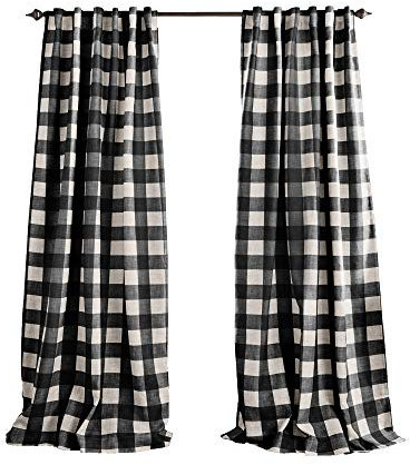 Elrene Home Fashions Farmhouse Living Grainger Buffalo-Check Blackout Window Curtain, Living Room and Bedroom Drape with Rod Pocket Tabs, 52 x 95, Black, 1 Panel