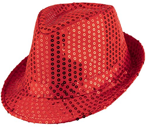 dressforfun 901028 Unisex Pailletten Glitzer Hut, breite Krempe, feines Hutband - diverse Farben - (rot | Nr. 304577)