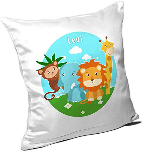 Eurofoto Kissen mit Namen Levi und Zoo-Motiv für Jungen | Namenskissen personalisiert | Kuschelkissen | Schmusekissen
