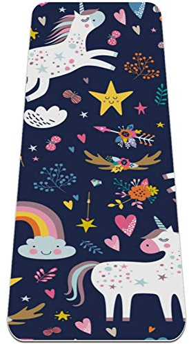 BestIdeas Yogamatte Cartoon Einhorn Sterne Regenbogen Bunte Muster für Yoga, Pilates, Bodenübung Männer Frauen Mädchen Jungen Kinder Anfänger Rutschfestes Design