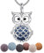 INFUSEU Aromatherapie Kette Aroma Diffuser, Versilbert Groß Auge Eule Medaillon Anhänger Duftstein Meditationskette Damen Schmuck mit 24 Kette & 7 wiederverwendbaren Lava Perlen