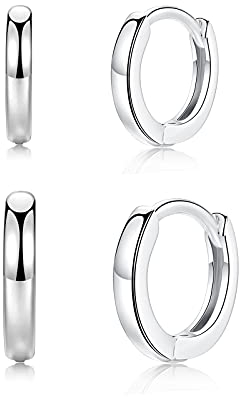 Silber 925 Creolen Klein für Damen Herren Mädchen | Huggie Ohrringe Set Schmuck Durchmesser 8mm, 10mm, 12mm Breite 2mm