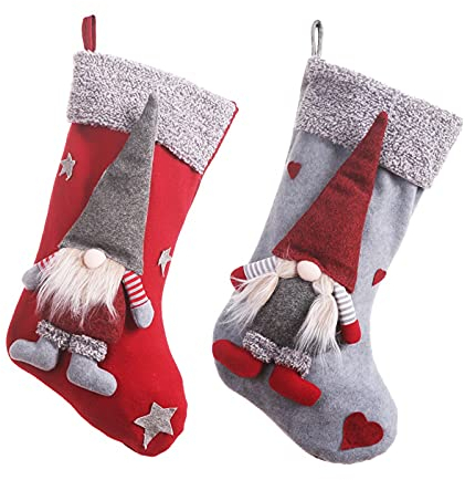 RAILONCH 2 Stück Weihnachtsstrumpf Große Nikolausstrumpf Personalisiert, Nikolausstiefel zum Befüllen Nikolaussocken Kamin Ornamente Geschenktüte Weihnachtsdeko