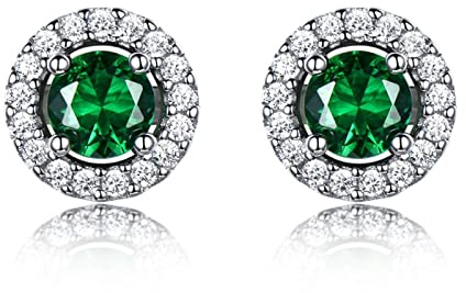 LOKILOKI Echt 925 Sterling Silber Schmuck Erstellt Nano Smaragd Runde Ohrstecker Vintage Jubiläum Für Frauen Geburtstagsgeschenke