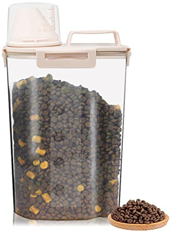 JibHome Pet Food Storage Container,Airtight Cat Food Container with Measuring Cup,Upgraded Large Pour Spout and 4 Seal Buckles Food Dispenser for Dogs,Cats and Birds,Light Pink