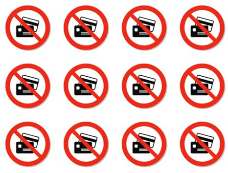 Keine Kartenzahlung, Verbotszeichen - in Anlehnung an DIN EN ISO 7010 / ASR A1.3 - Aufkleber: Ø 2,5 cm, 12 Stück