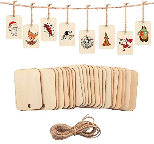 50 Pièces Tranche de Bois Naturel avec Corde,Tranches De Bûche en Bois Bois Balsa de Bois Brut Panneau Contreplaqué,pour Vos Décorations Loisirs Etiquettes sous-Verre Ornements Bricolage