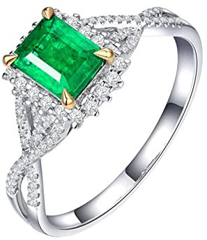 Dsnyu 18K Weißgold Freundschaftsringe Weißgold 1ct Labor Erstellt Smaragd Moissanite Ringe Verlobung Partnerringe 61 (19.4)