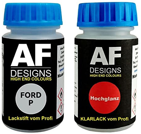 Alex Flittner Designs Lackstift für Ford P Silver Frost Metallic + Klarlack je 50ml Autolack Basislack Set