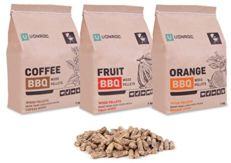 VONROC Pellets de Bois BBQ - Pack mélange Saveurs Exotiques - Orange, café, Fruits tropicaux – 3kg – sans additifs