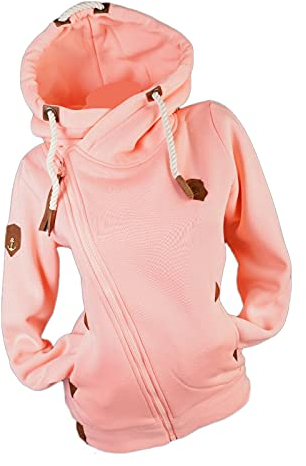 VIN TE Damen Sweat Jacke XXL Kapuze Hoodie Übergangsjacke Fleece gefüttert schräger Reißverschluss verschiedene Modelle Anker Pfote Uni M - 3XL (as3, alpha, 4x_l, regular, regular, Rosa-1727, 4XL)