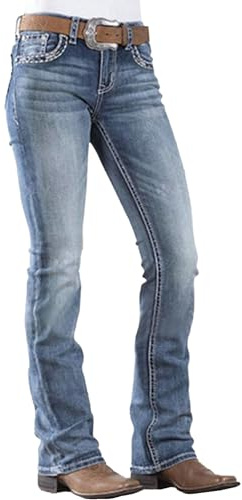 PEIHOT Mid Rise Bootcut Jeans for Women Trendy Cowgirl Stretchy Straight Leg Denim Pants Western Outfits Blue 2026