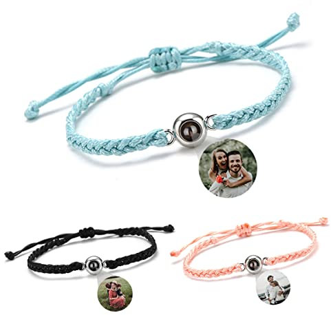 ZXH bracelet Cercle Avec Photo Projection Personnalisée, Avec Couple, Cadeaux Anniversaire Commémoratifs