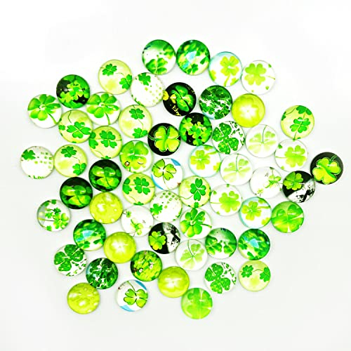 60 x Glascabochons 12mm Kleeblatt Mix Rund Glas Cabochons Glücksbringer, für Armband Anhänger Halskette Manschettenknöpfe Ringe Schmuckherstellung Handwerk Schmuck