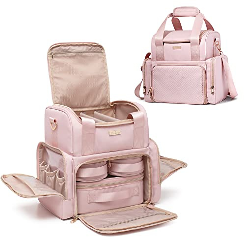 Prokva Große Make-up-Kosmetiktasche mit 3 abnehmbaren Taschen, doppellagig, Reise-Make-up-Organizer mit inneren Trennwänden und Make-up-Pinsel-Aufbewahrungsfach (patentiertes Design), rose, L,