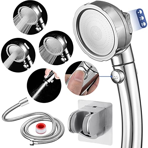 HANLIAN Hochdruck duschbrause mit schlauch, wassersparende brausekopf dusche mit Pausentaste, universelle HandDuschkopf mit 3 Strahlarten, abnehmbarer duschkopf mit schlauch und halterung (Chrom)