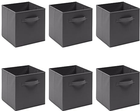 Storage Bins, Set of 6 Storage Cubes with Handle,Foldable Fabric Storage Boxes, Fit Cube Storage Unit 26.5cmx26.5cmx28cm(6 Pack, Dark grey)