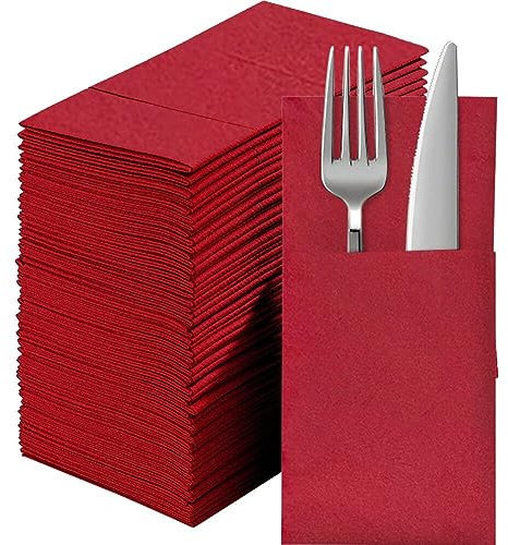 Dinner Napkins Cloth with Built-in Pocket 50pcs Paper Napkins Cutlery Pouch Silverware Serviettes for Party Restaurant Wedding