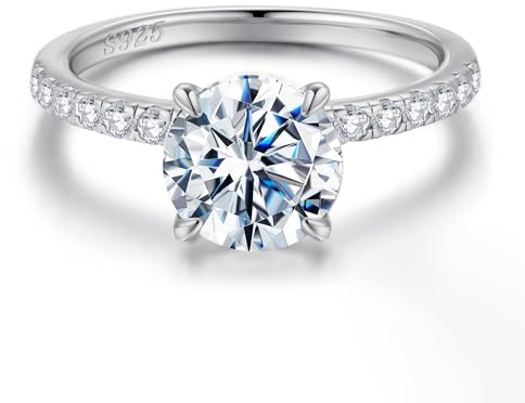 SMILEST Engagement Rings for Women, 2ct Solitaire Round Cubic Zirconia Fake Engagement Ring 4 Claw 925 Sterling Silver Rings for Women Promise Ring for Her Hidden Halo Size 6.5