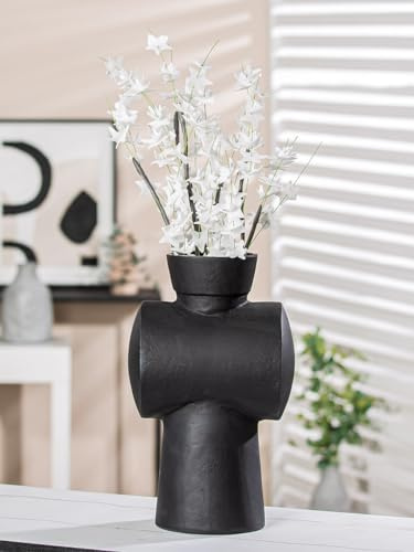 Casablanca Moderne Dekovase - Vase für Pampasgras Deko Wohnzimmer - Geschenk Geburtstagsgeschenk - Farbe: Anthrazith Dunkelgrau Höhe 32 cm