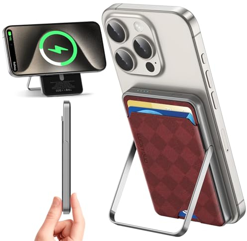 LUCKYDUO Slim Wireless Magnetic Power Bank, with Mag-safe Wallet/Foldable Stand 5,000mAh,Ultra Compact Mini Portable Charger with Phone Holder, Battery Pack Compatible with iPhone 15/14/13/12 Serie