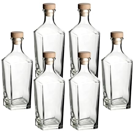 gouveo Set de 6 carafes 500 ml Ina avec bouchons (HGK) - bouteille design 0,5 l en verre - carafe avec corps de bouteille angulaire pour liqueur, whisky, cognac (DIT500HGK)