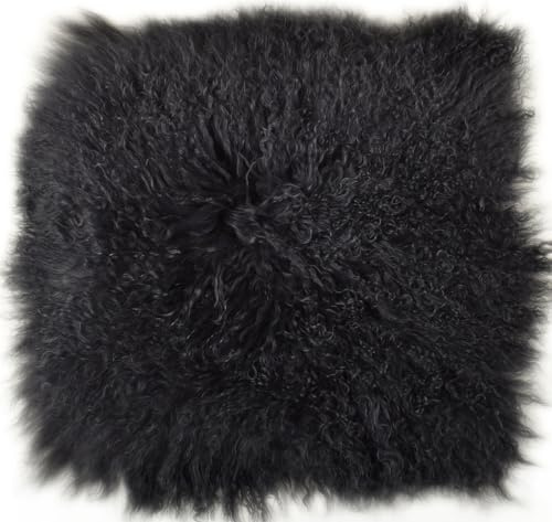 Kuhfelle Online & Nomad Tibet Lammfell Sitzauflage Stuhlkissen aus echtem Tibet Lammfell 40 x 40 cm Schaffell Auflage (Charcoal)