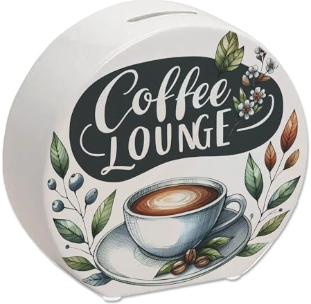 Coffee Lounge Spardose Gemütlich entspannen mit heißem Kaffee Tasse und Getränk im Raum