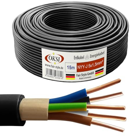 OKSI 15m NYY-J 5x1,5 mm² Erdkabel Elektrokabel Beton und Freien Kupfer Made in Germany
