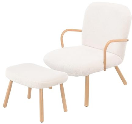 AONYAYBM Fauteuil avec Repose-Pieds, Fauteuil Scandinave, Fauteuil Chambre, Fauteuil De Lecture, Fauteuil de Salon Chaise de Lecture pour Chambre à Coucher, Fauteuil Confortable (Beige1)
