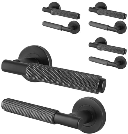 EAI Matt Black Door Handles, 4 Pairs Lever on Rose - Dolton | 4 Pairs of Lever on Rose Internal Door Handles, Fixings Included