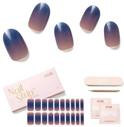 NAILOG Autocollant Ongle Gel UV - 20 Pcs Stickers Ongles - Faux Ongles en Gel UV Semi Durci, Extra long 14 jours brillante et durable French Nail Art, Cadeau Anniversaire Femme,Descend