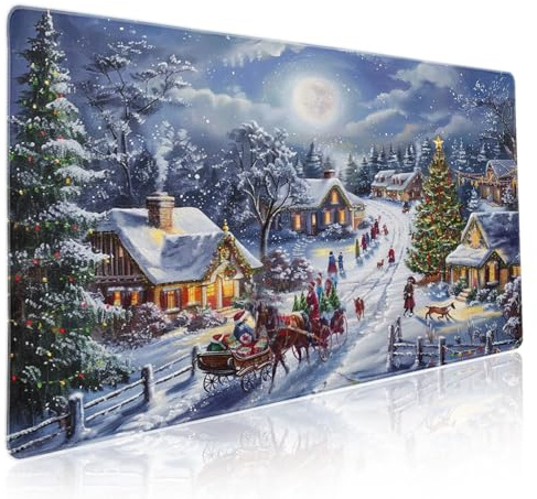 Grand tapis de souris de jeu de Noël XXL, arbre de Noël, cerf, flocon de neige, vacances d'hiver prolongées, base en caoutchouc antidérapant, bord cousu, tapis de jeu pour ordinateur, 90 x 40 cm