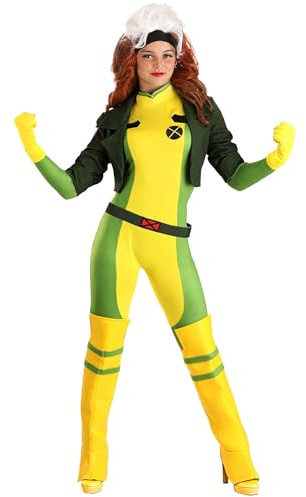 Jazwares Marvel Women's Premium X-Men Rogue Costume - Classic Animated Series Yellow & Green Bodysuit w/Jacket, Multi, XL