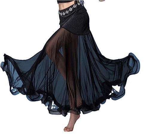 Bauchtanz Hüfttuch,Bauchtanz,Bauchtanz Gürtel Erwachsene Frauen Bauchtanz Kostüm Dame Bauchtanz Rock Mesh Fishtail Langes Kleid Bauchtanz Performance Dancewear(Black,XL)