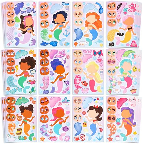 JOYIN 36 Stück Tier Aufkleber Kinder, Sticker Aufkleber Set, Make-a-Face Aufkleber, Kleine Geschenke für Kinder, Kindergeburtstag Gastgeschenke, Mitgebsel Kindergeburtstag ab 3 Jahren(Meerjungfrau)