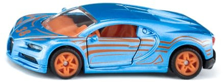 siku 1508, Bugatti Chiron Sportwagen, Spielzeugauto für Kinder, Metall/Kunststoff, Blau/Orange, Öffnende Türen