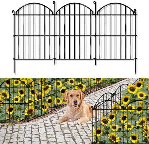 Dekorativer Gartenzaun, 15 Paneele, 4,9 m x 58,4 cm, Tierbarriere-Zaun, gewölbt, rostfreie Metallumrandung, Erdspieß für Kaninchen, Hunde, Outdoor-Dekoration für Hof und Terrasse